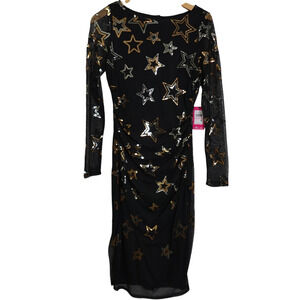 Vince Camuto Black Long Sleeve Mesh Dress with Sequin Stars Women's Size 8